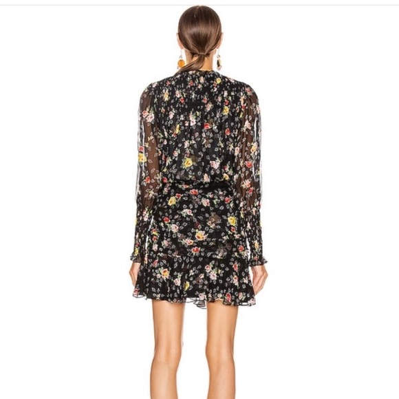 Veronica Beard Black Armeria Floral Print Long Sleeve Silk Dress Size 6 - Picture 4 of 10